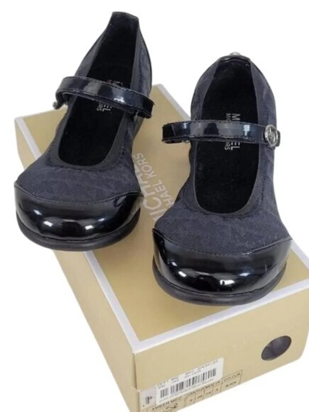 Michael Kors Amber Meg Black Leather Ballerina Flats Mary Janes Bucked size 36